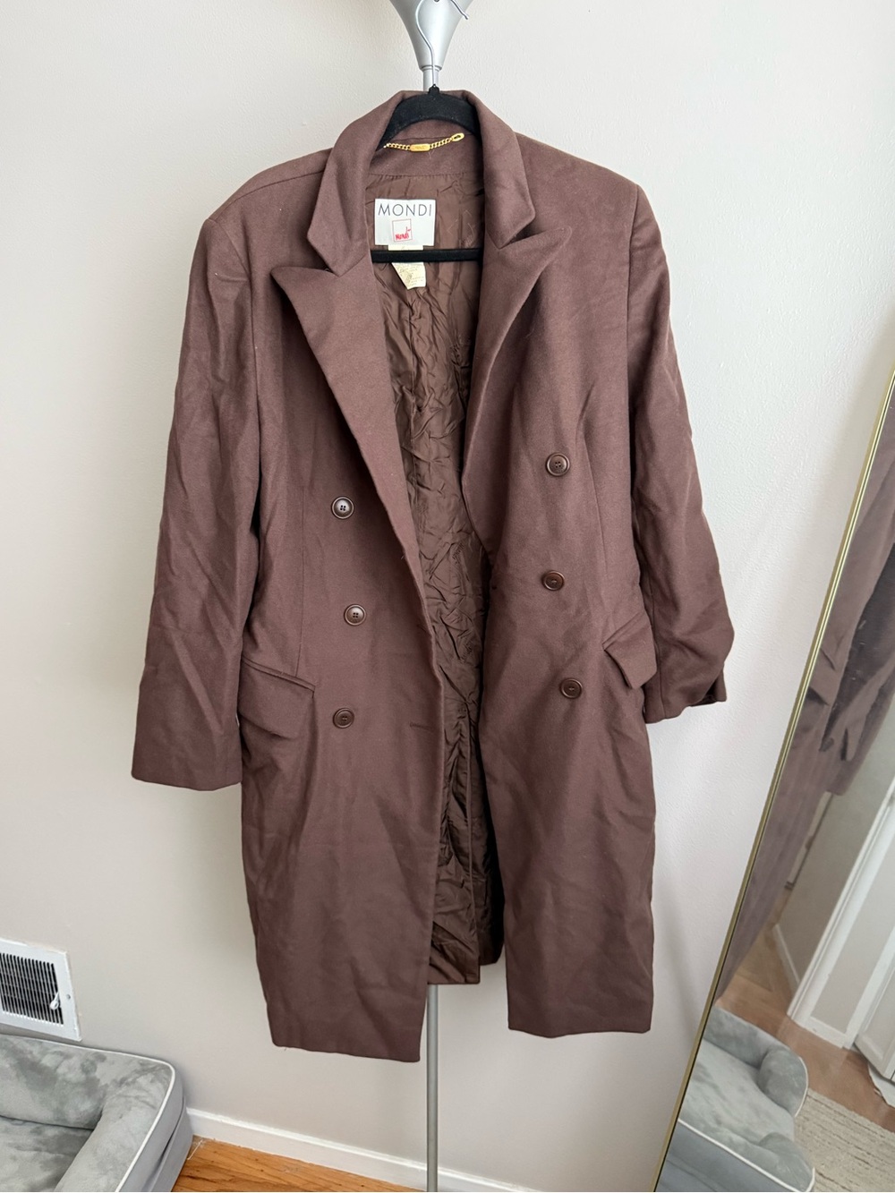 MONDI Women's Brown Double-Breasted Cashmere Wool Trench Coat